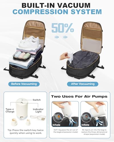 Image of coofay Vacuum Backpack Travel with Pump, Airline Approved Carry On Backpack | Travel Backpack with Vacuum System, 15.6 inch Laptop Compartment, Water-Resistant, Shoe Compartment & USB Charging Port
