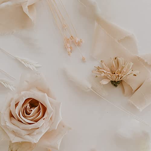 HREDZEO Chiffon Ribbon, 3 Rolls, Beige/Meat Pink/Pink, Wedding, 4 cm x 5 m, Modern, Unique Worn Edges, Handmade Tassel - Image 3