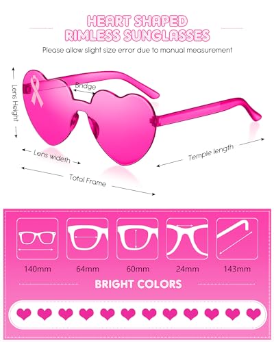 Photect 12 Pairs Pink Ribbon Sunglasses Breast Cancer Awareness Heart Glasses Pink Heart Sunglasses Breast Cancer Awareness4