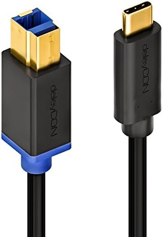 deleyCON 3.0m (9.84 ft.) USB 3.0 Printer Cable Scanner Cable - Type 3.1 Connector - USB C to USB B - 5 Gbps Data Cable for e.g. Computer Printer External Hard Disk - Black