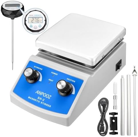 Magnetic Stirrer Hot Plate w/Stir Bar, Max.520℉ Magnetic Hotplate Stirrer w/Thermometer, Max.2L Capacity Hot Plate Stirrer w/Support Stand, 100~2000RPM Magnetic Stir Plate
