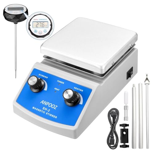 Magnetic Stirrer Hot Plate w/Stir Bar, Max.520℉ Magnetic Hotplate Stirrer w/Thermometer, Max.2L Capacity Hot Plate Stirrer w/Support Stand, 100~2000RPM Magnetic Stir Plate