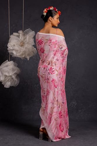 Image of MIRCHI FASHION Saree for Woman Georgette Floral and Leaf Printed | Elegant Farewell and Ceremonial Women's Sari with Blouse Piece