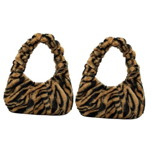 Sac en peluche femmes doux et léger à rayures brunes avec bandoulière