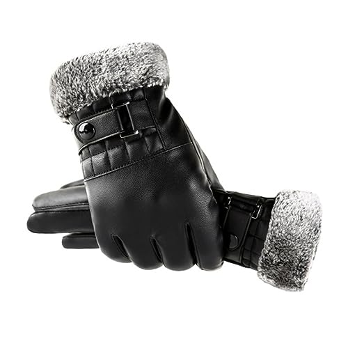 minkissy Creative Windproof PU Touch Screen Gloves Warm Cold Cycling Driving Gloves for Outdoor Use Black