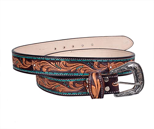 Western Heavy Duty Tooled American Leather Belt For Men and Women 30HQ0082