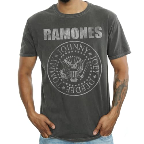 Image of Official Licensed Ramones Distressed Presidential Seal Men's T-Shirt - Washed Black Graphic Tee, Soft Cotton Crew Neck, Short Sleeve Band Merchandise for Punk Rock Fans, for Rock Music