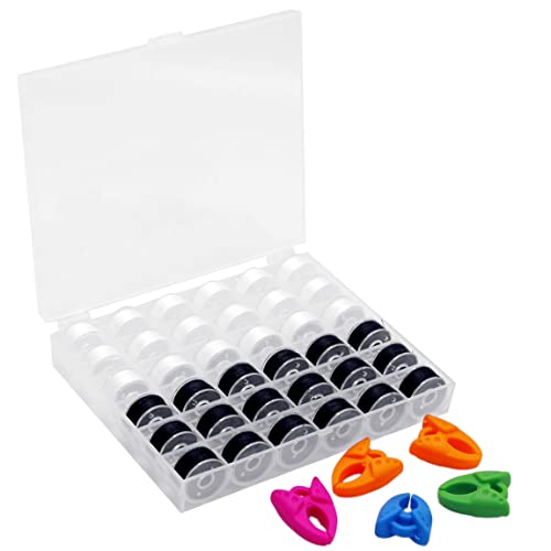 YEQIN 36Pcs Bobbins and White, Black Sewing Threads with Bobbin Case and Bobbin Clamps for Multiple Sewing Machine, Pre-Wound Bobbins Set Standard Size for Brother, BabyLock, Janome, Singer