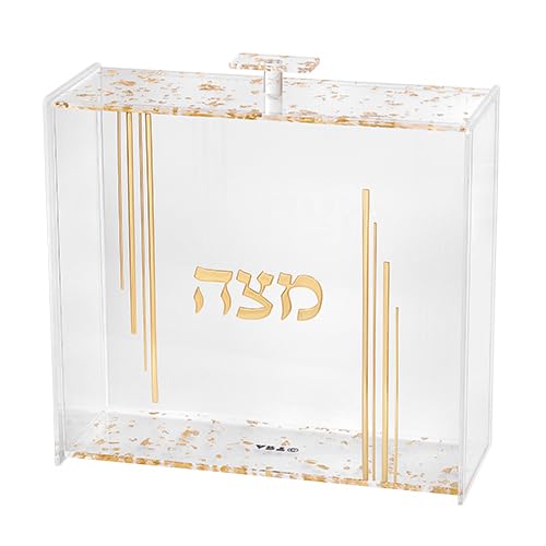 Houseofgafni Gold Lucite Square Passover Matzah Holder For Pesach Seder With Lid - Matzah Printed In Hebrew