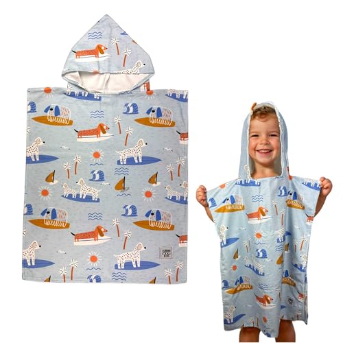Kahuna Kids Poncho de Toalla con Capucha, Verano, Estampado de Surf, Toalla de Playa y Piscina para niños con Capucha, Ligera, de Secado rápido y Absorbente (Cachorros de Surf)
