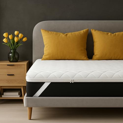 SLIPIO Topper 160x200 cm Matratzentopper | 5cm hoch, waschbar Matratzenauflage | Hypoallergener Schaum | Weiß | Mattress Topper 160x200