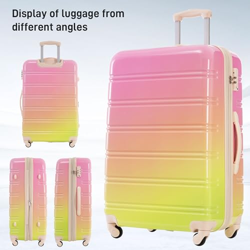 HABITRIO 3 Piece Luggage Sets, Hardshell Gradient Color Expandable Suitcase, with Spinner Wheels and TSA Lock, Lightweight and durable, 20" 24" 28", Pink+Green3