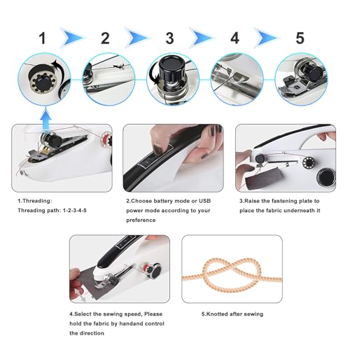 Handheld Sewing Machine, Easy to Use Portable Electric Mini Sewing Machines for Beginners with Two Speeds, with Complete Accessories Kit, Suitable for Home, Travel and DIY