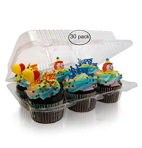 Pizety UNKNOWN Pack Of 30 Half Dozen Cupcake Containers 6 Compartment Clear Cupcake Muffin Containers 4 Inch High cover