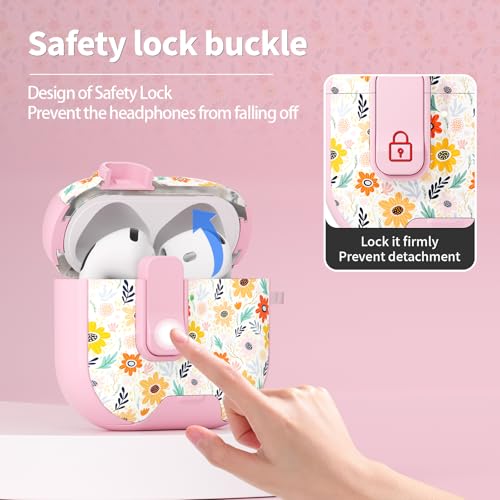 Image of for AirPods 4 Case with Safty Lock & Phone Stand,Cute Floral Pattern Style | PC&TPU Dual Layer Protective Cover with Keychain & Cleaner Pen for Apple AirPod 4th Generation 2024 Women(Bin Chrysanthemum)