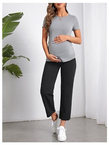 Shenhe Women'S Maternity Jeans Over Belly High Waist Raw Hem Comfy Stretch Jeans Denim Pants Black Large thumb #4