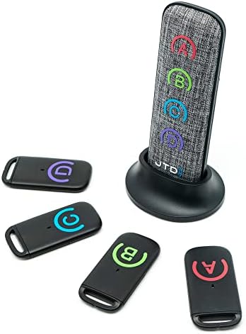Fabric Key Finder Locator | Wireless RF Lost Key and Wallet Finder Item Locator w/Replaceable Battery (1 Transmitter + 4 Receivers) by J-Tech Digital [JTDKF4F]