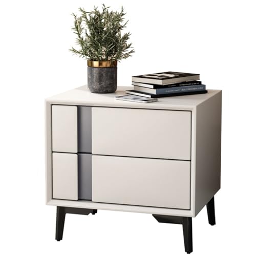 SAFWELAU Mesillas de Noche Mesita de Noche Taquillas de Madera Maciza Envoltura de Cuero PU Mesa de Centro pequeña para Dormitorio Patas de Metal de Acero al Carbono 40 / 50cm(40x40x47cm)