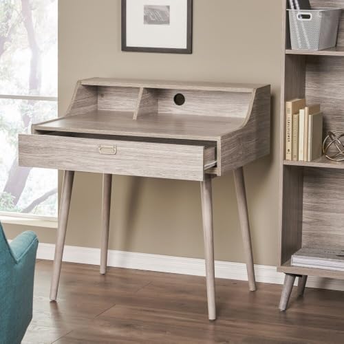 Image of Aero Study Desk Modern Writing Table with Storage Drawer and Built in Hutch | Workstation Vanity Table for Students | Space Gray