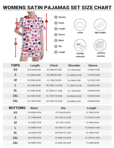 Image of Funny Pajamas for Women Set Print Satin Loungewear Pjs Short Sleeve Button Down Top and Shorts Sets Sleepwear XS-3XL