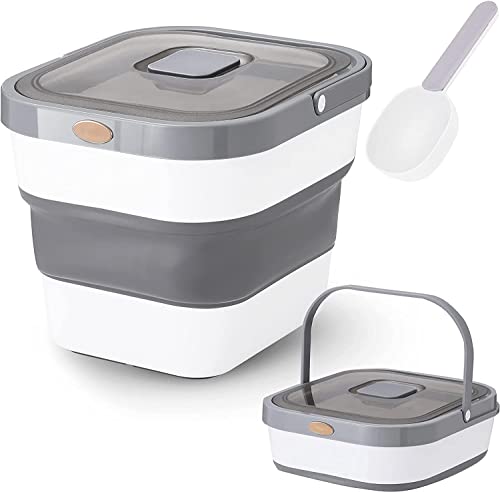 Cereal Rice Food Storage Containers, Collapsible 10 to 30 Lbs Airtight Dispenser Bin, Dog Pet Cat Flour Sugar Plastic Leakproof Sealable Day Large Kitchen Pantry Holder 2022
