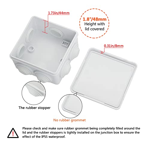 Lemotech Abs Plastic Dustproof Waterproof Ip55 Junction Box Universal Electrical Project Enclosure White 3.4 X 3.4 X 2 Inch (85 X 85 X 50 Mm) #TOP3