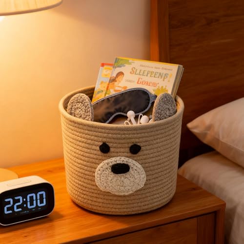Image of Bear Basket for Nursery, Baby Shower Baskets, Baby Baskets for Kids Toy, Laundry Hamper, Storage Basket for Children Plant Pet Gift Indoor Corner 10 inch D x 8 inch H (Brown)