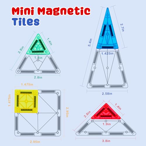 Gemmicc 58 PCS Mini Magnetic Tiles, Travel Magnet Construction Toys with Metal Storage Box, Sensory Montessori Toys for Boys Girls - Image 5
