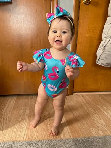 Toddler Baby Girl Flamingo Swimsuit Newborn Girls One Piece Ruffle Bathing Suit With Headband Summer Bikini Swimwear For Infant Girl(Flamingo,0-6 Months) #TOP1
