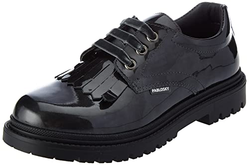 Chaussures Pablosky 347859 Oxford plat fille en cuir noir élégant pour l'école