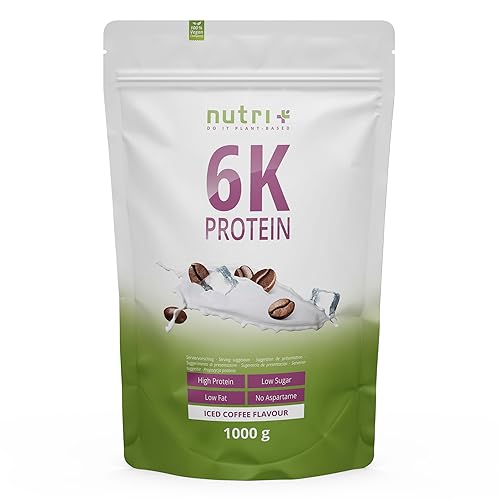 Nutri + Eiweißpulver Iced Coffee 1 kg - Eiweiß mit Koffein - Mehrkomponenten Protein Pulver Eiskaffee - Proteinkaffee Shake ohne Laktose, Milch, Whey