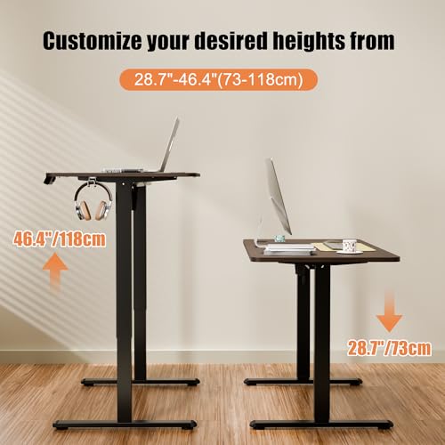 Image of ERGOMAKER Electric Standing Desk 140x60cm (55.1 inchx23.6 inch), Height Adjustable Sit Stand Desk with Splice Board for Home Office, Computer Desk Memory Preset (Black Frame +Black Walnut Desktop)