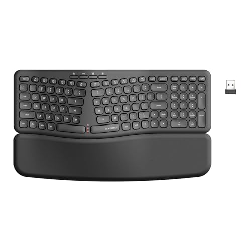 E-YOOSO Ergonomic Wireless Keyboard, Computer Keyboard with Detachable Wrist Rest,