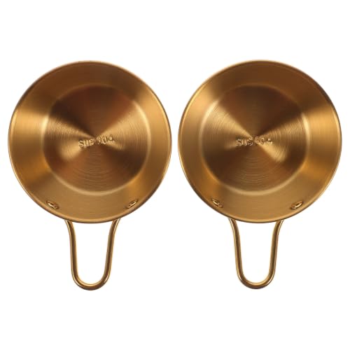 FELTECHELECTR Camping Bowls with Handle Design Stainless Steel 2pcs Multi-Function Lightweight Golden Korean Style Reusable Water Cups for Restaurant