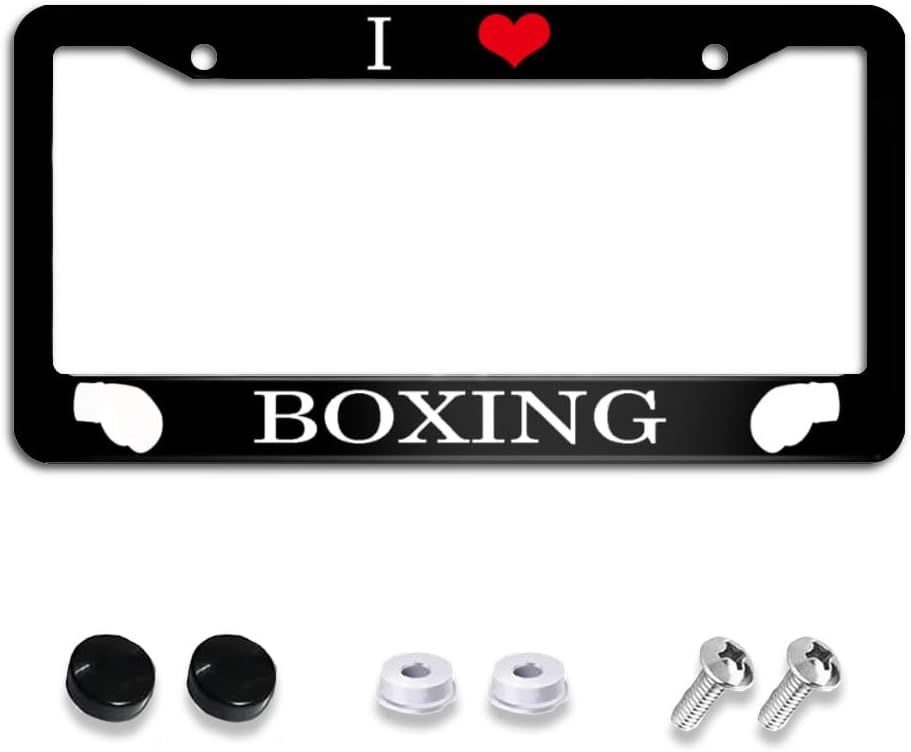 I Love Boxing Car License Plate Frame, Metal Aluminum Auto Car Tag Cover Gift for Women Men Cool Design 12"x6"
