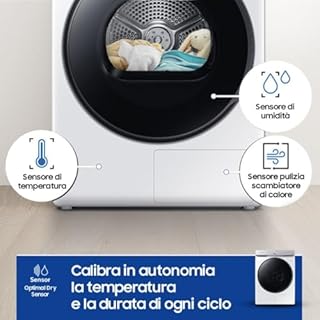 Samsung Asciugatrice DV16DG8600BW/U3, 16 kg, Pompa di Calore, Wifi, AI Dry, Programma Igienizzante, Carica Frontale, 68,6L x 98,4H x 84,4P cm
