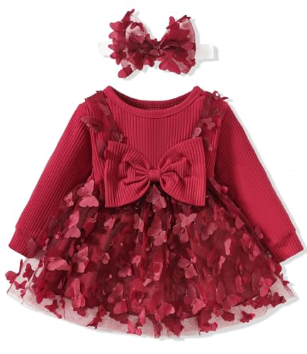 Infant Baby Girl Butterfly Dress Ruffle Puff Sleeve Tutu Tulle Dress Bowknot Princess Dresses Photograph Party Outfits 3-24M