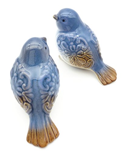 Ficiti Set Of 2 Ceramic Bird Figurines Flower Embellished Garden Statue Home Decor Mini Bird Ornaments #TOP1