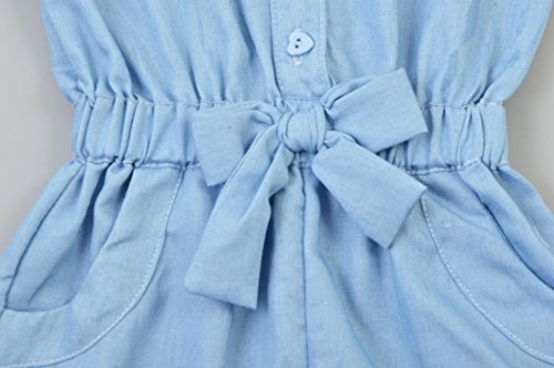 OWIKAR Baby Girls Rompers Lace Denim Vest Shorts Boat Neck Summer Dress for Age 1-6 Blue