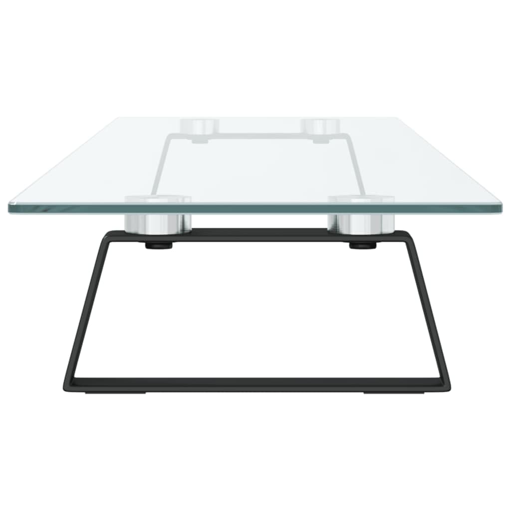 Supporto per monitor nero, 100 x 20 x 8 cm, in vetro temperato, in metallo, regolabile in altezza, ergonomico, per ufficio, casa, gaming, scrivania, gestione dei cavi, ripiano, inclinabile