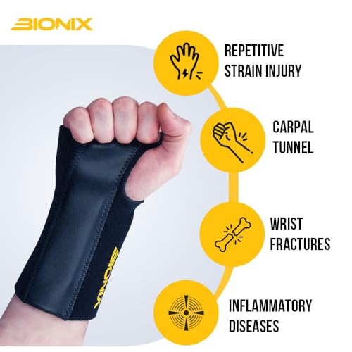 Bionix Wrist Supports Brace with Splint - Carpal Tunnel Wrist Splint for Left or Right Hand, Wrist Brace for Arthritis, Gym Splint Wrist Support brace & Hand Support for Daily Use(Black, Left, Medium)
