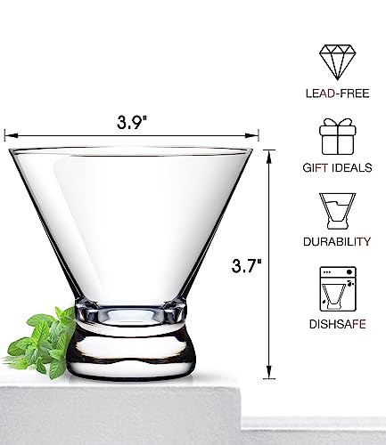LUNA & MANTHA Martini Glasses Set of 4, Stemless Martini Cocktail Glasses for Margarita, Manhattan, Cosmopolitan, Home Bar, Evening Parties, Birthdays, Housewarming Gift, Crystal Clear 8 OZ