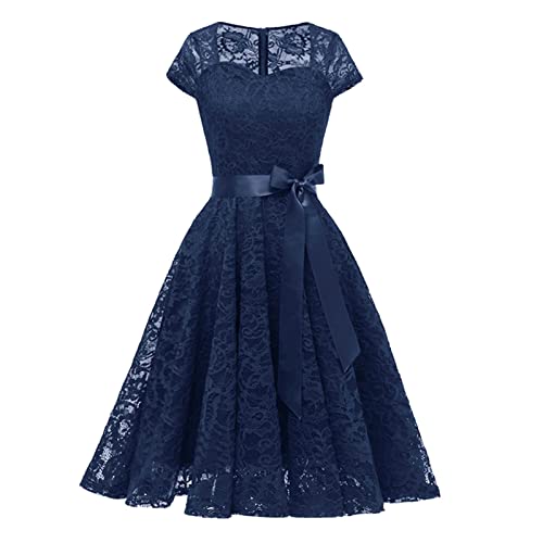 Robe dentelle femme manches courtes coupe mi-longue fluide chic
