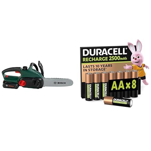 Theo Klein Bosch Motosierra, luz/Sonido, 3+ años, & Duracell AA Recargables 8 Unidades, 2500mAh