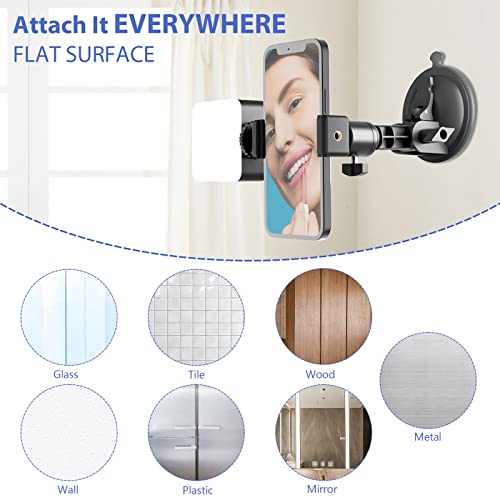 Lentok Suction Cup Mirror Phone Holder With Light, Travel Wall Phone Camera Mount For Makeup Content Creator Essentials, Mirror Tripod For Bathroom Kitchen Compatile With All Smooth Surface #TOP1