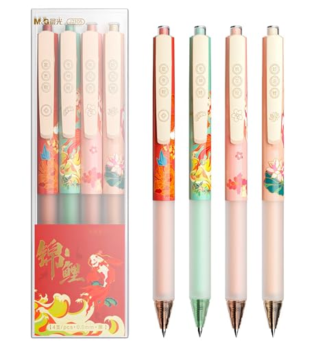 Bolígrafos retráctiles de gel M&G Lucky Koi, punta fina 0.5mm, tinta negra, pack 4 miniatura 2