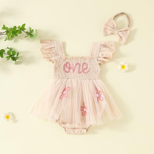 Baby Girl 1st Birthday Clothes One Year Old Ruffled Tulle Romper Dress Long Sleeve Bodysuit Cake Smash Outfit2