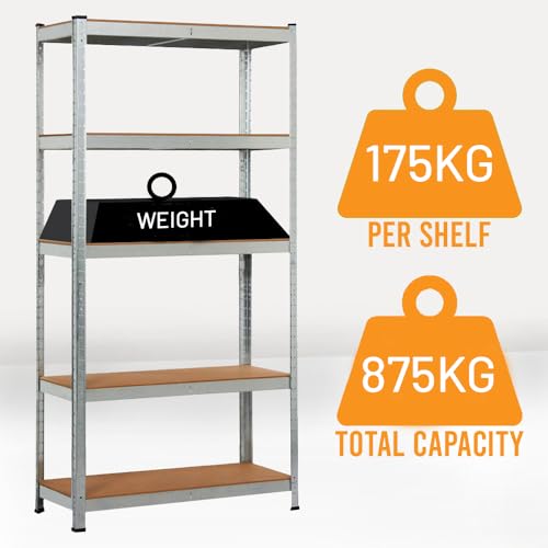 DENNY - 5 Tier Garage Shelving Units | 180 x 90 x 40 cm Storage Shelves | Shelving Units for Storage | Metal Shelving Unit | Heavy Duty Racking Shelving Unit Warehouse, Garage, Shed, and Workshop 3 DENNY - 5 Tier Garage Shelving Units | 180 x 90 x 40 cm Storage Shelves | Shelving Units for Storage | Metal Shelving Unit | Heavy Duty Racking Shelving Unit Warehouse, Garage, Shed, and Workshop - Image 3