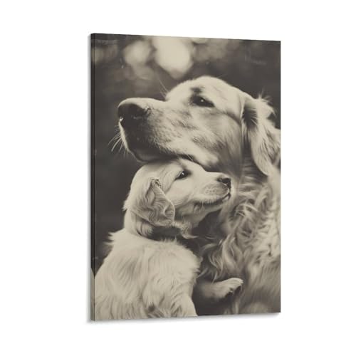 Poster chien maman et son chiot, l'amour canin en toile de 40x60 cm