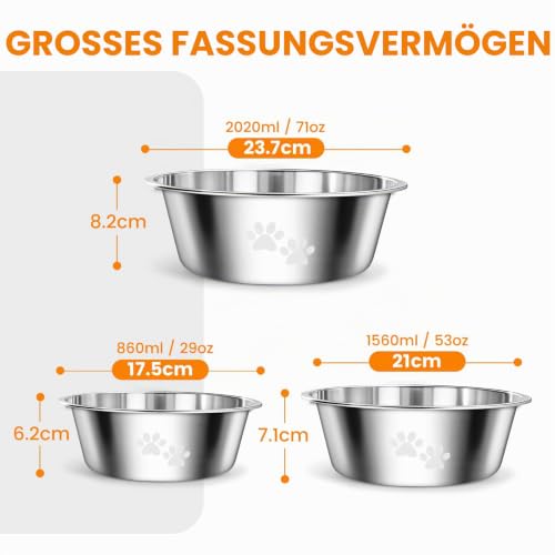 PETTOM 2 Stück Edelstahl Hundenapf (1560 ML), M - 21 cm, Silber